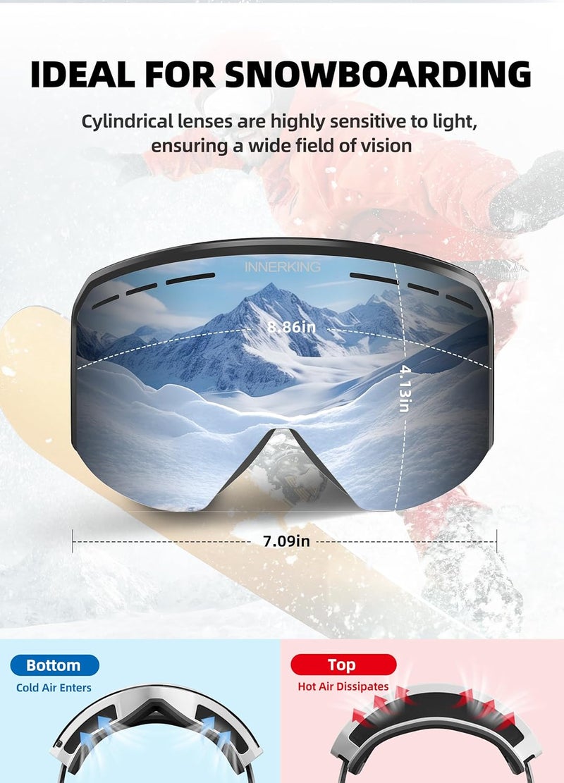 Innerking Ski/Snowboard Goggles OTG for Men Women & Youth - Over Glasses Snow Sports Goggles Anti Fog 100% UV400 Protection - Image 5